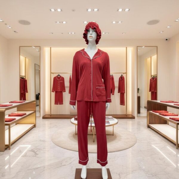 Classic Long-Sleeve Pajama Set with Matching Bonnet