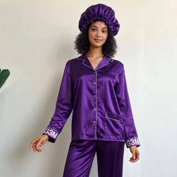 Royal Night Luxe Pajama Set with Bonnet